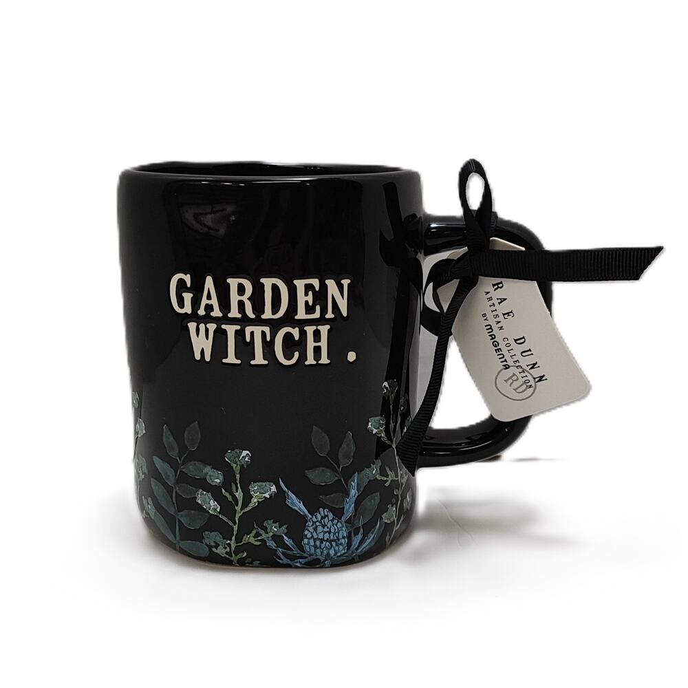 Rae Dunn Garden Witch Black Floral Mug Ceramic Botanical Goth Kitchen Decor